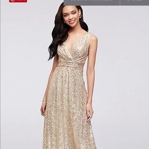 Gold sequin v neck bridesmaids dress